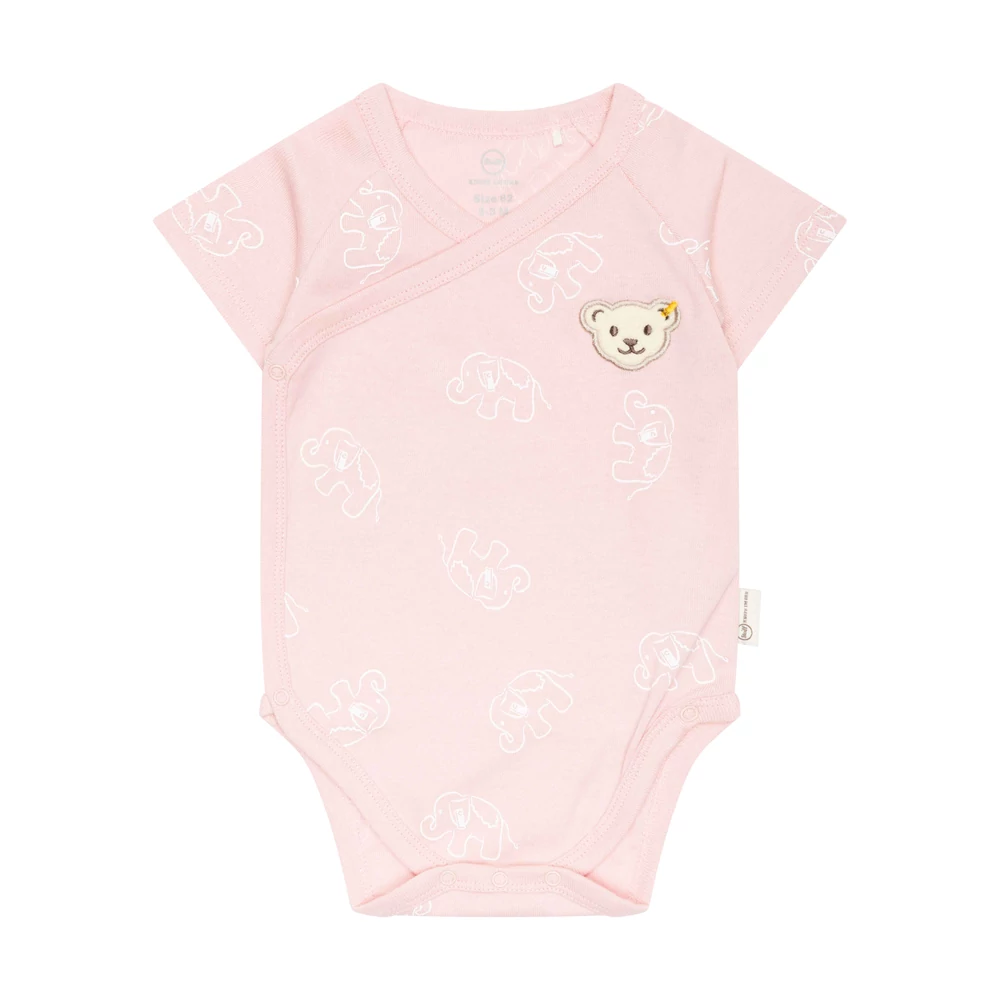 Steiff GOTS biopamut rövid ujjú átlapolós nyomott mintás body - Basic kollekció világos rózsaszín  | Bunny and Teddy