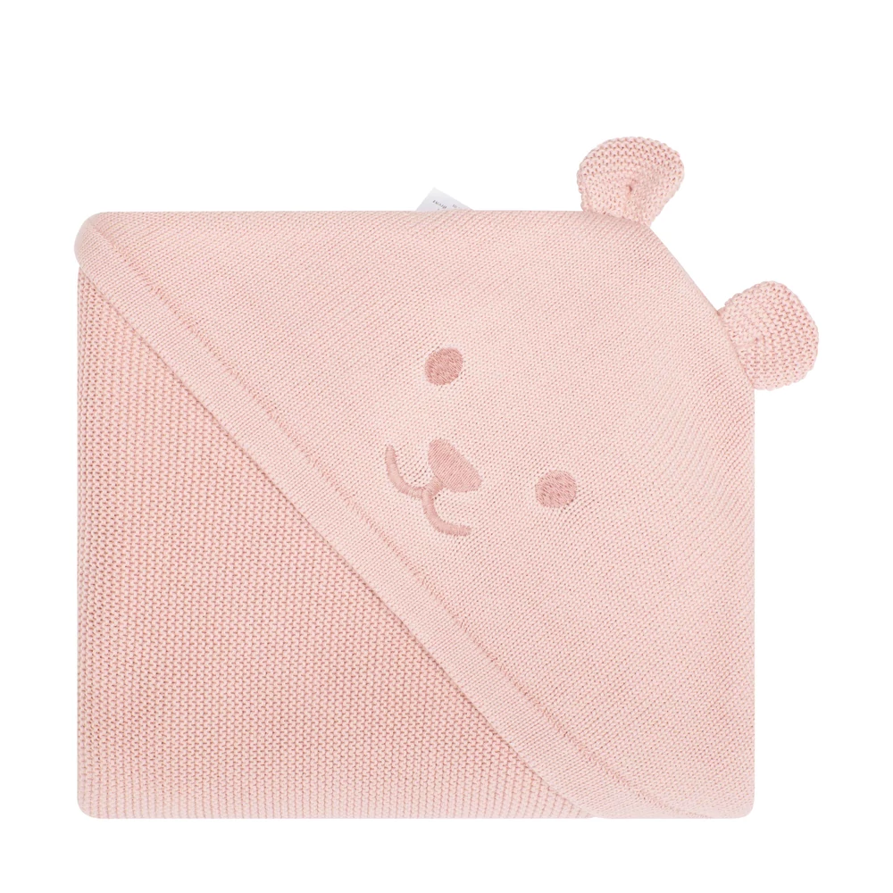 Steiff GOTS biopamut köttött pléd, takaró kb 100 cm x 94 cm - Basic kollekció világos rózsaszín  | Bunny and Teddy