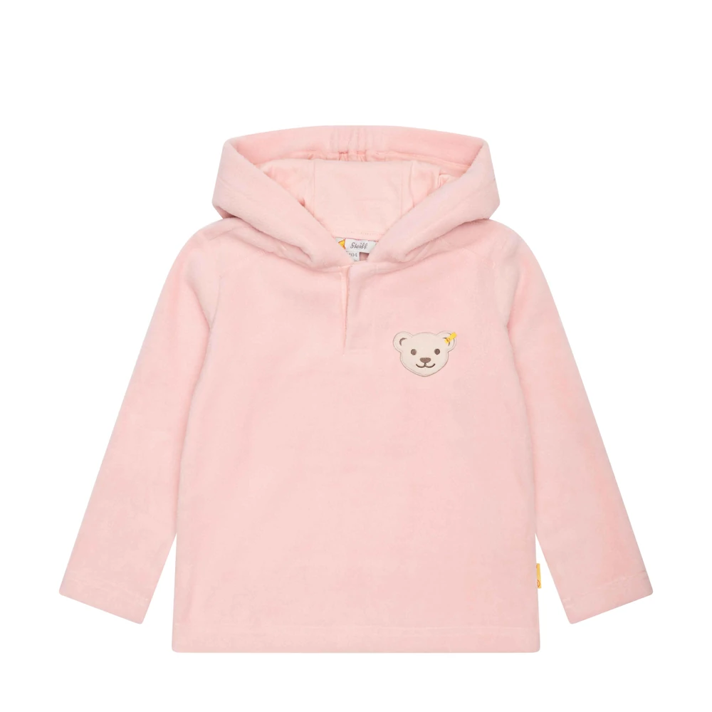 Steiff kapucnis pulóver újrahasznosított polár fleece anyagból sípoló hangot kiadó macival az elején - Basic kollekció világos rózsaszín  | Bunny and Teddy