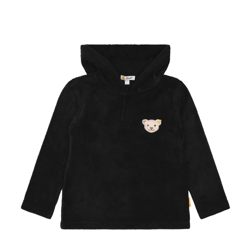 Steiff kapucnis pulóver újrahasznosított polár fleece anyagból sípoló hangot kiadó macival az elején - Basic kollekció sötétkék/fekete  | Bunny and Teddy