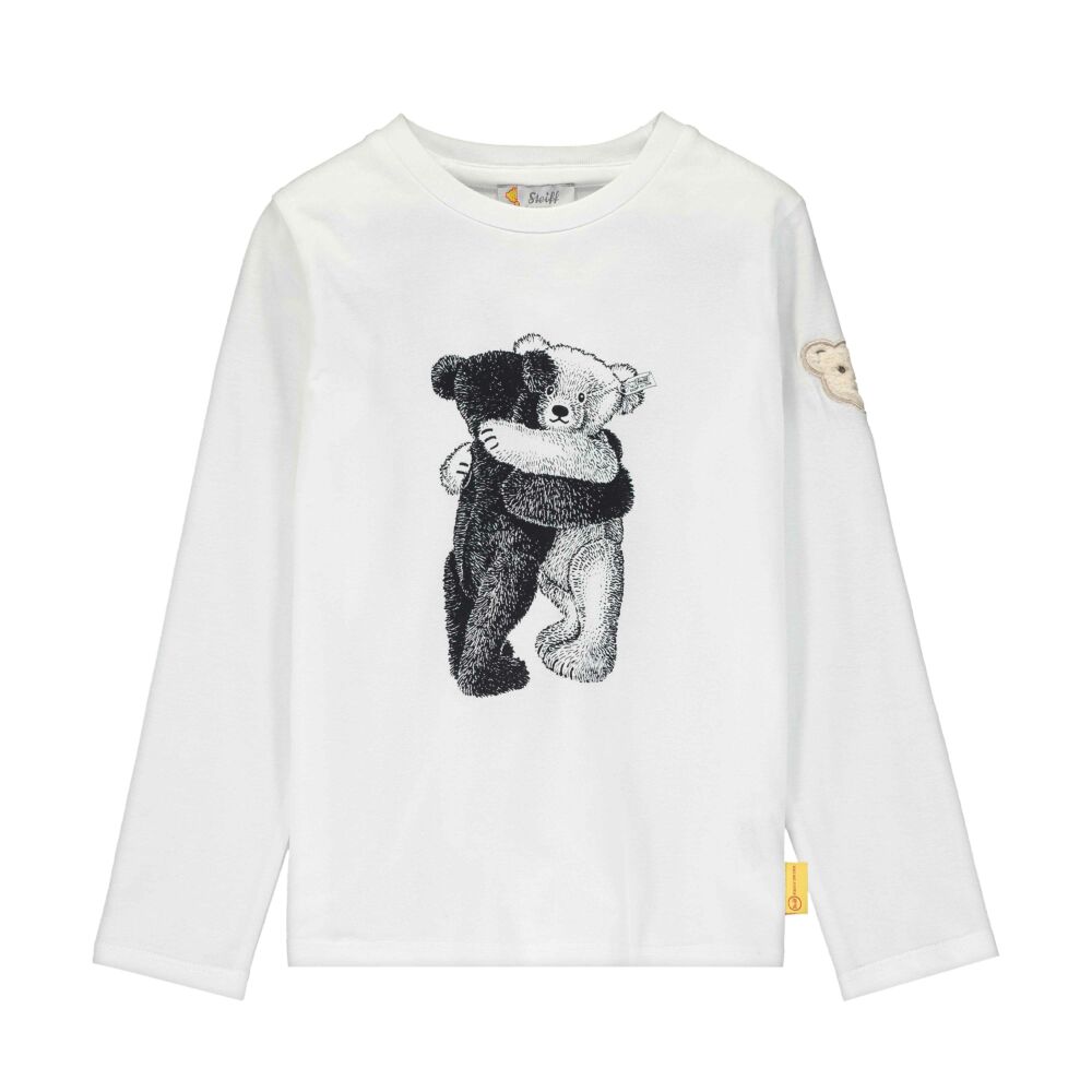 Steiff hosszú ujjú pamut póló nyomott macis mintával - Go Bear Go kollekció-fehér-Bunny and Teddy