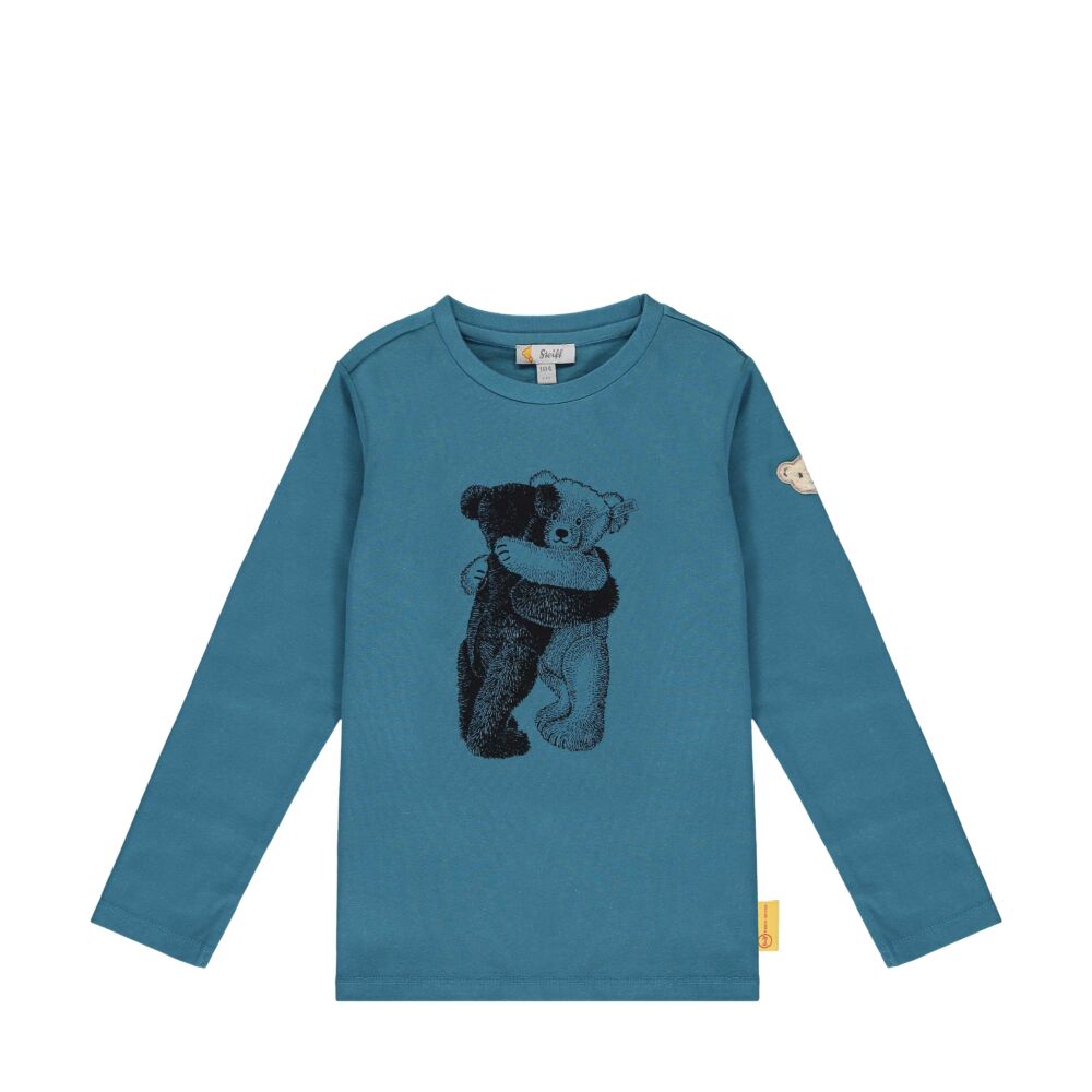 Steiff hosszú ujjú pamut póló nyomott macis mintával - Go Bear Go kollekció-türkiz-Bunny and Teddy