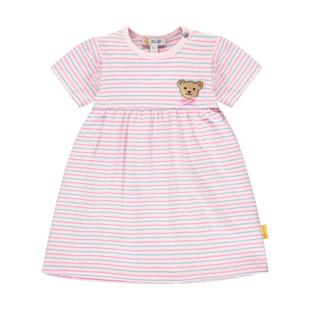 Steiff csíkos rövid ujjú nyári ruha puha pamutból - Bear & Cherry kollekció - világos rózsaszín - Bunny and Teddy
