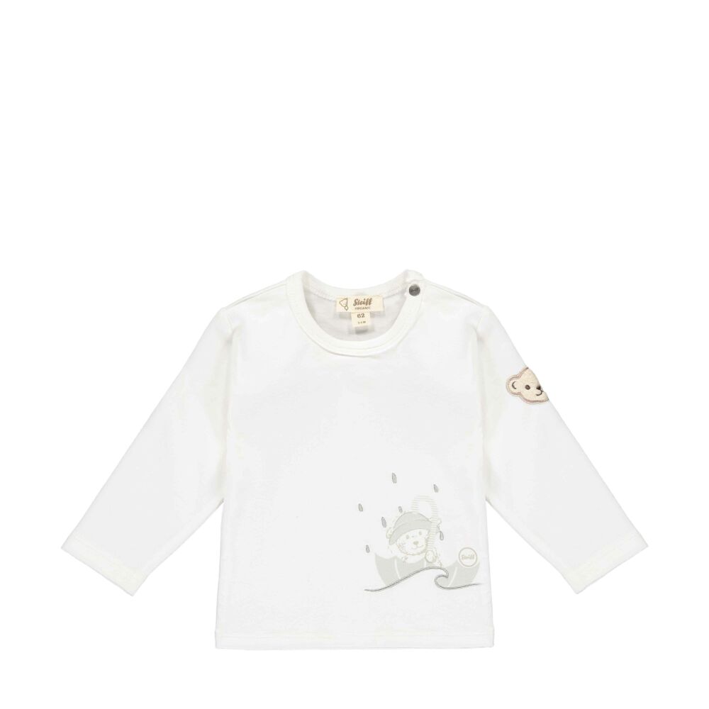Steiff hosszú ujjú biopamut póló nyomott mintával- Baby Organic - Raindrops kollekcó fehér  | Bunny and Teddy