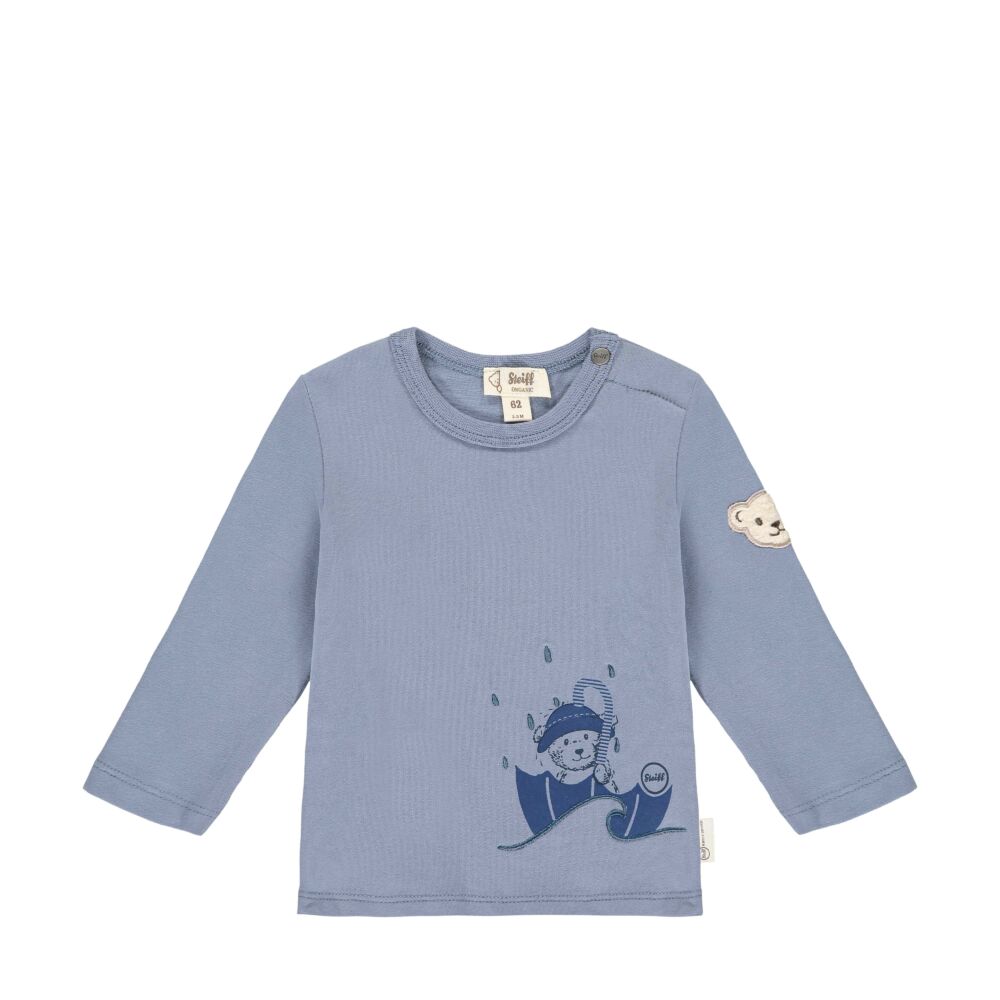 Steiff hosszú ujjú biopamut póló nyomott mintával- Baby Organic - Raindrops kollekcó világos kék  | Bunny and Teddy
