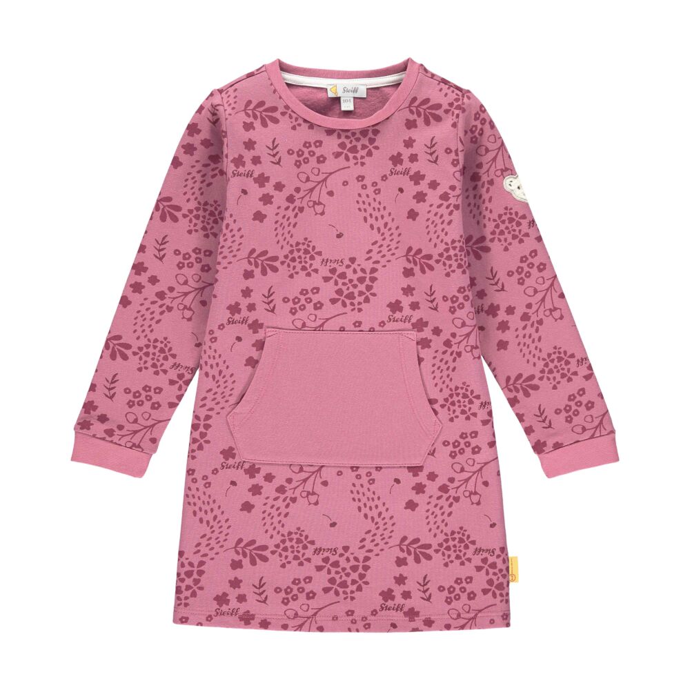 Steiff levél mintás pamut ruha kenguru zsebbel- Mini Girls - Fairytale kollekcó rózsaszín  | Bunny and Teddy