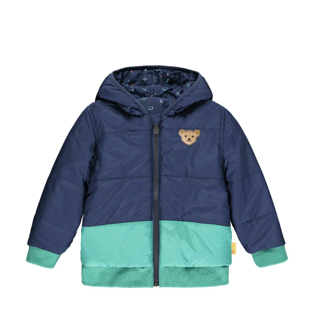 Steiff Mindkét oldalán hordható kabát kapucnival és BIONIC-FINISH®ECO impregnálással- Mini Boys - High 5! kollekcó kék  | Bunny and Teddy