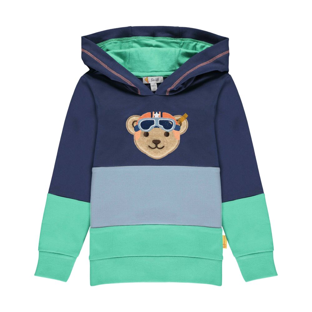 Steiff csíkos kapucnis pamut pulóver, melegítő felső- Mini Boys - High 5! kollekcó kék  | Bunny and Teddy