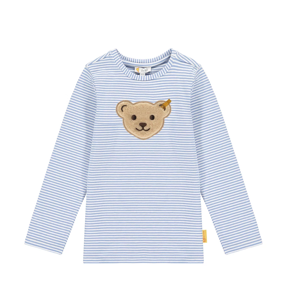 Steiff hosszú ujjú pamut póló sípolóhangot kiadó macival az elején- Mini Boys - Hello Summer kollekció fehér  | Bunny and Teddy