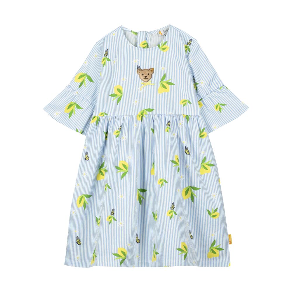 Steiff rövid ujjú fodros ruha ciromos mintával- Mini Girls - Hello Summer kollekció kék  | Bunny and Teddy