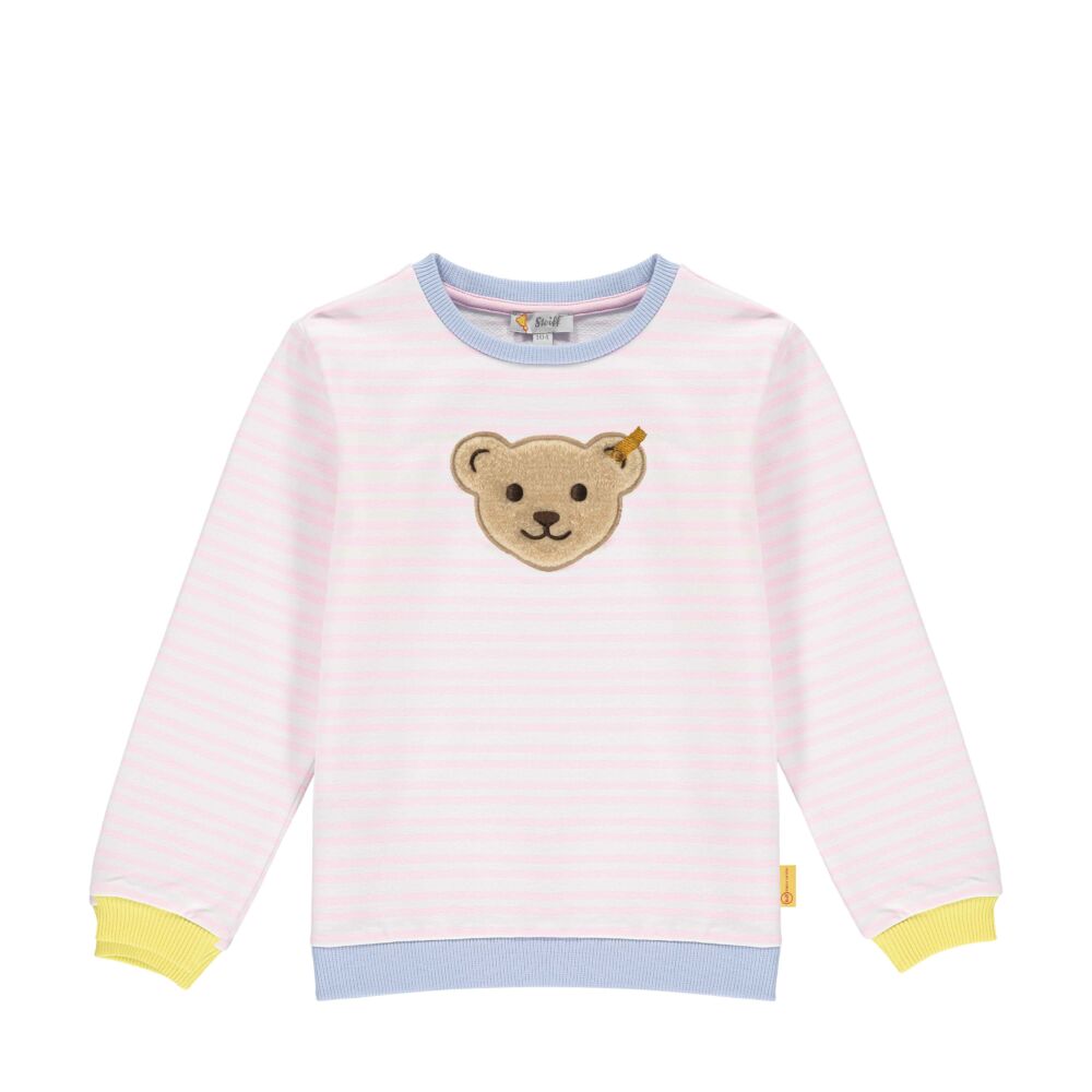 Steiff csíkos pamut pulóver sípoló hangot kiadó macival az elején - Mini Girls - Hello Summer kollekció rózsaszín  | Bunny and Teddy