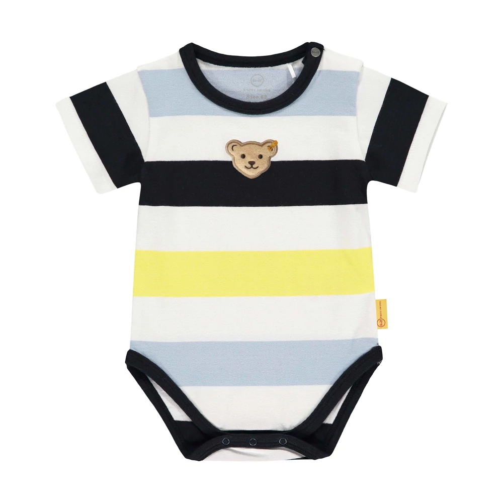 Steiff rövid ujjú nyakán patentos body nyaralós mintával- Baby Boys - Hello Summer kollekció sötétkék/fekete  | Bunny and Teddy