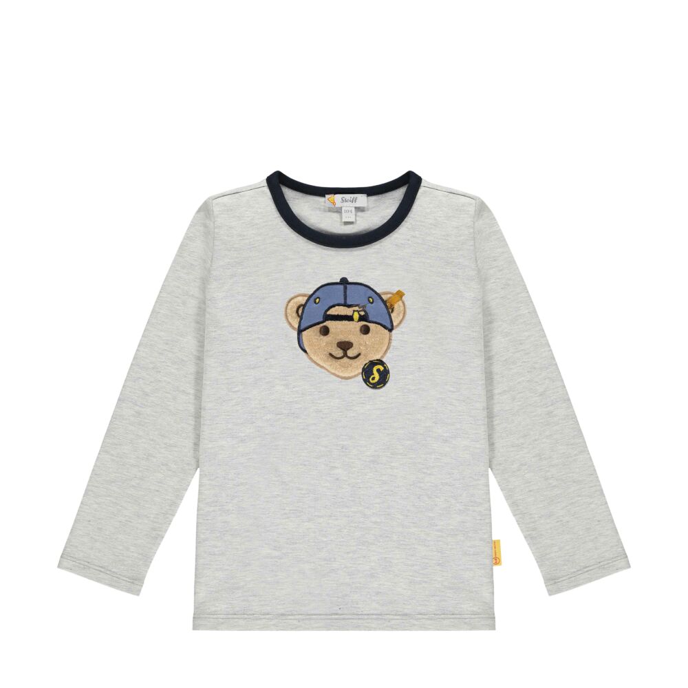 Steiff hosszú ujjú póló sapkás macival az elején  Mini Boys - Let's Play! kollekció szürke  | Bunny and Teddy