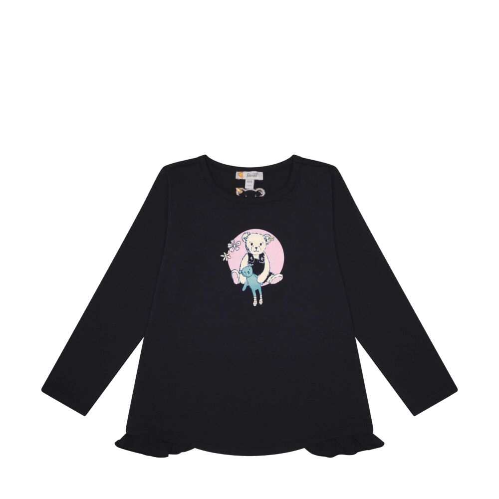 Steiff hosszú ujjú póló a derekán fodrokkal Mini Girls - Sweet Heart kollekció sötétkék/fekete  | Bunny and Teddy
