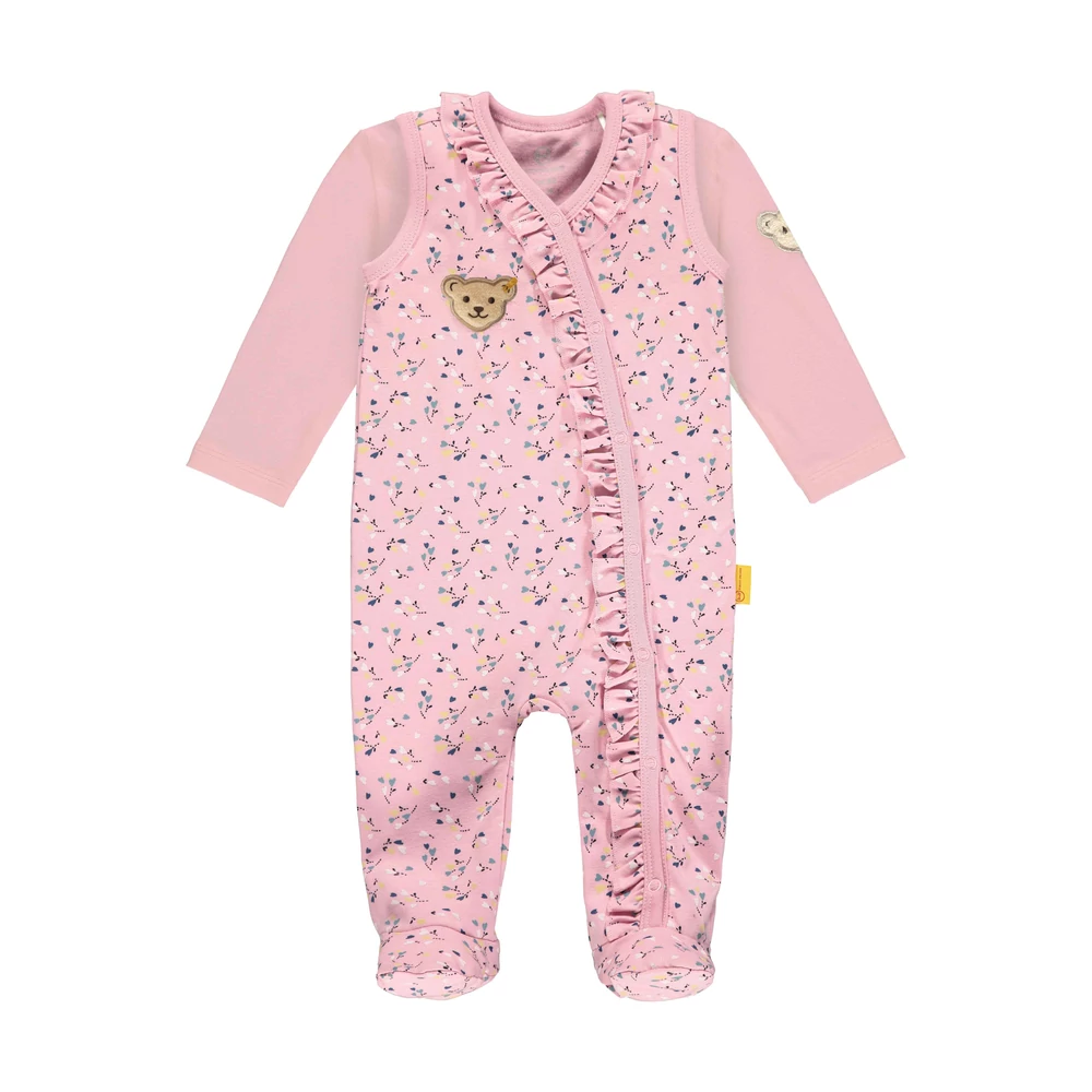 Steiff lábfejes rugdalózó és hosszú ujjú póló szett szívecske mintával Baby Girls - Sweet Heart kollekció rózsaszín  | Bunny and Teddy