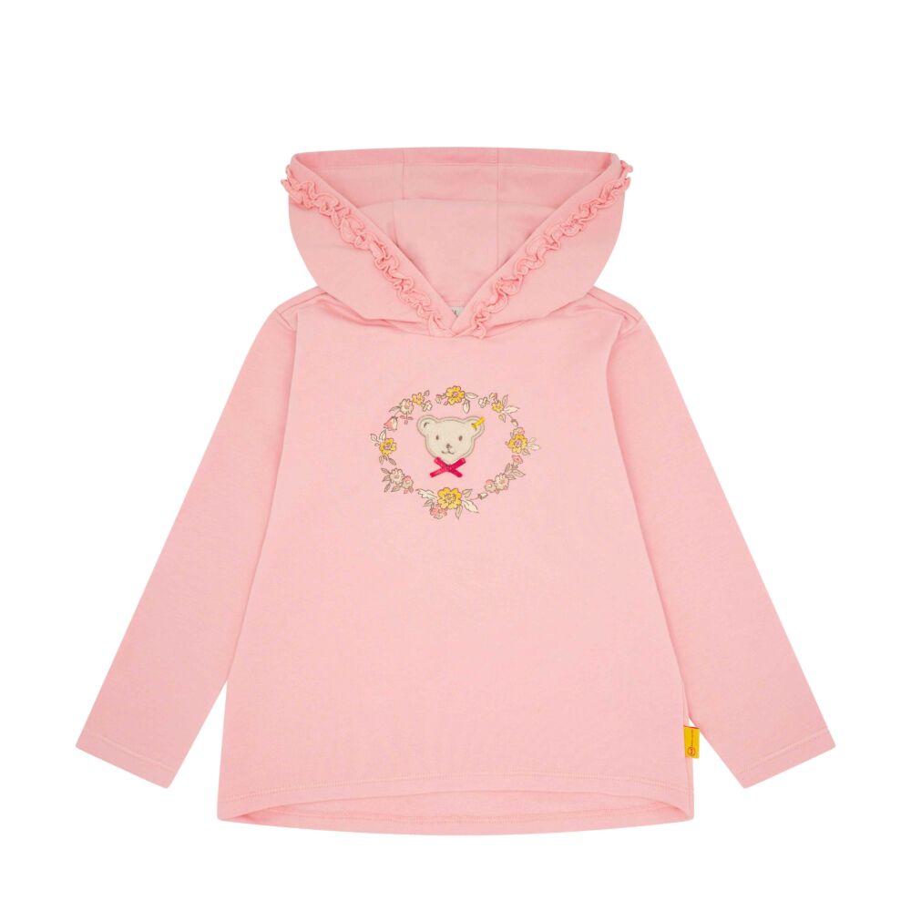 Steiff pamut pulóver fodros kapucnival - Mini Girls - Best Friends kollekció világos rózsaszín  | Bunny and Teddy