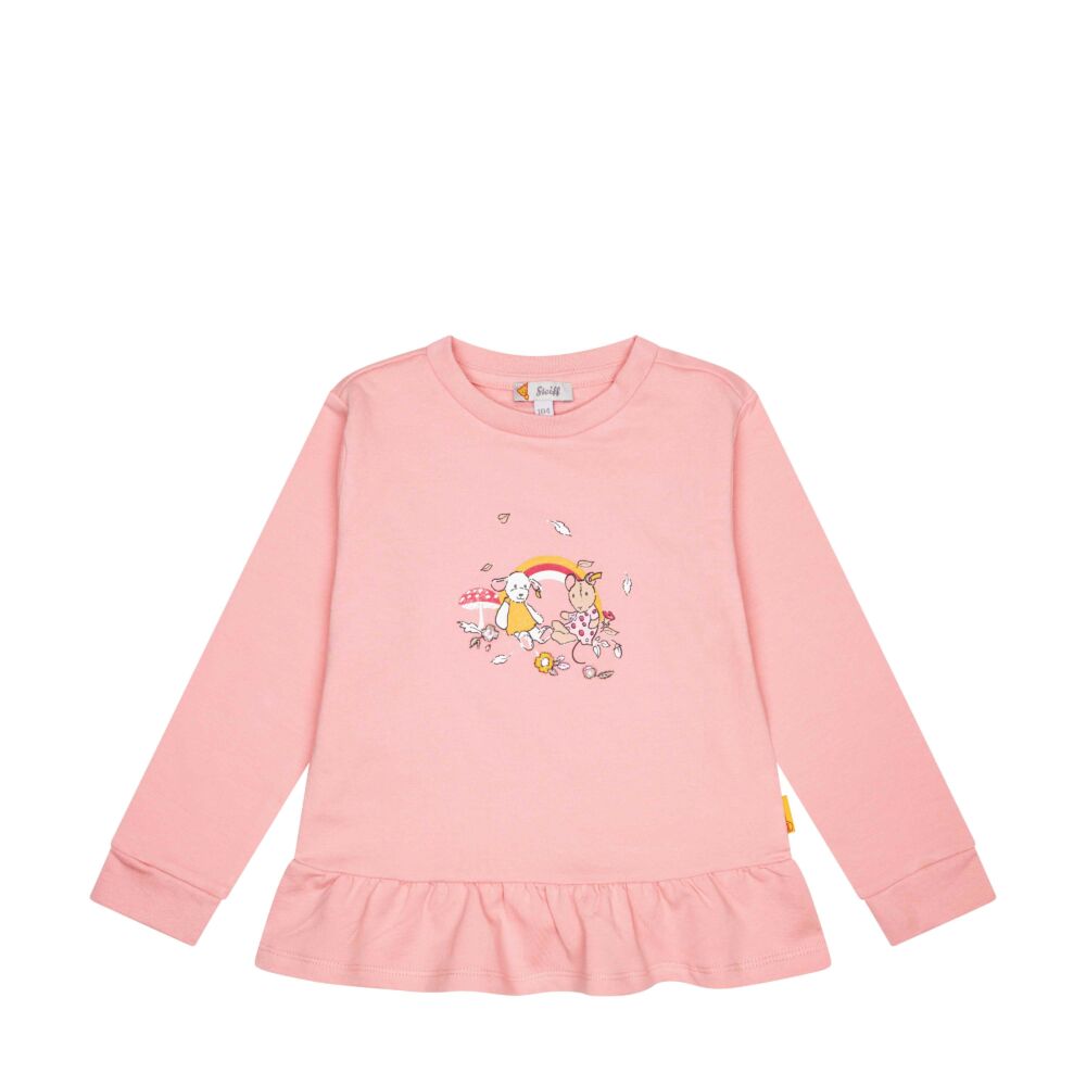 Steiff alján fodros pamut pulóver erdei állatokkal - Mini Girls - Best Friends kollekció világos rózsaszín  | Bunny and Teddy