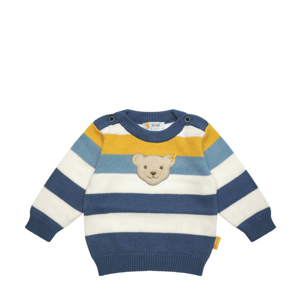 Steiff csíkos kötött pamut pulóver - Baby Boys - Elephant Ride kollekció kék  | Bunny and Teddy