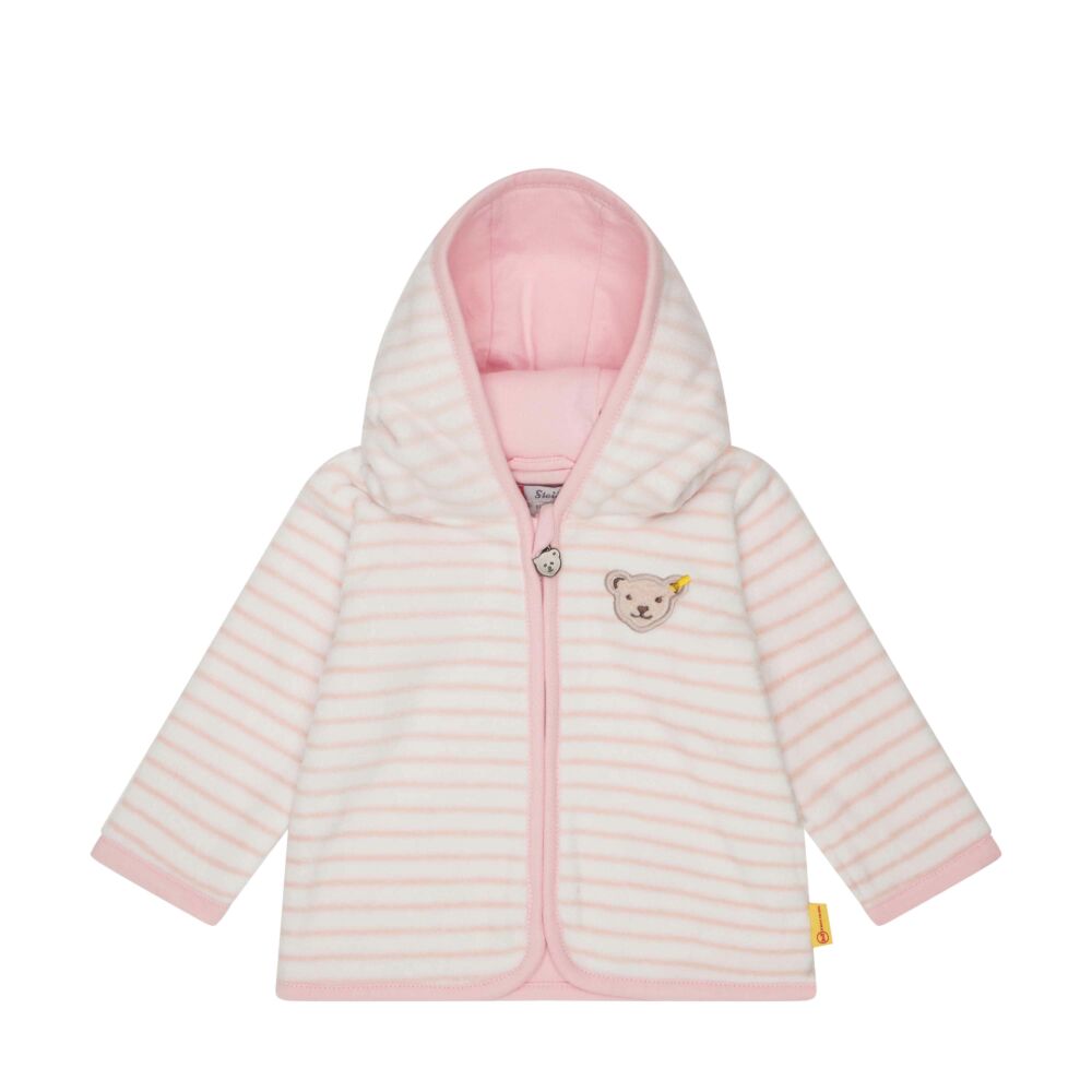 Steiff csíkos kardigán polár fleece anyagból - Baby Girls - Jungle Feeling  kollekció világos rózsaszín  | Bunny and Teddy
