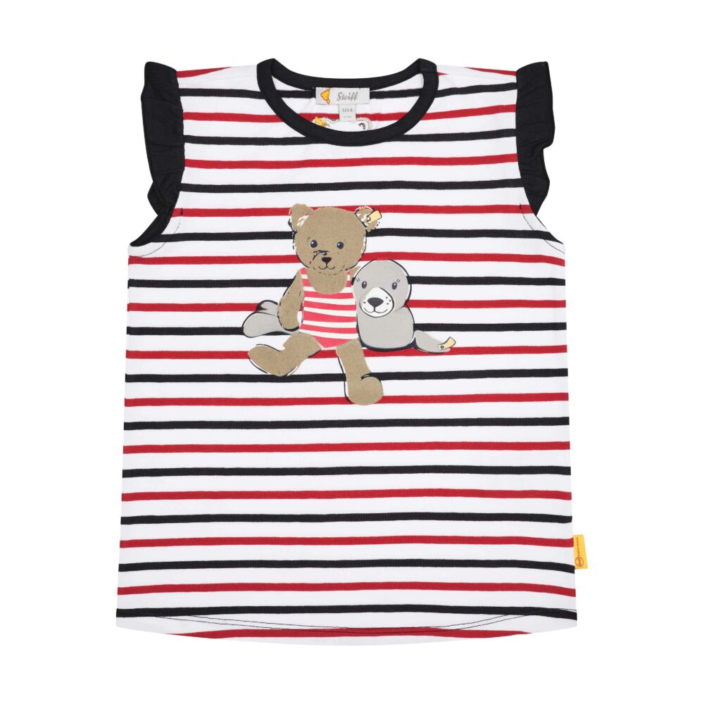 Steiff csíkos ujjatlan póló fókával és macival - Mini Girls - Beach Please kollekció sötétkék/fekete  | Bunny and Teddy