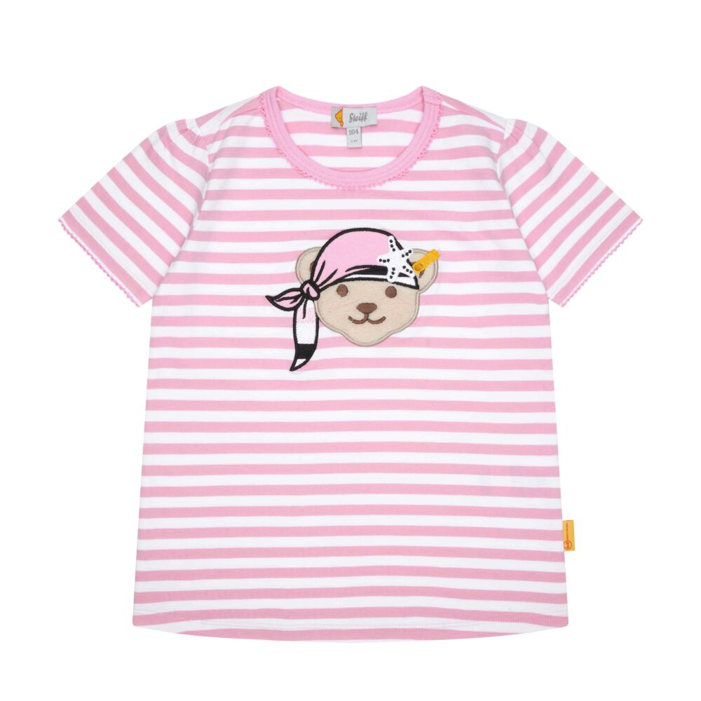 Steiff rövid ujjú csíkos póló - Mini Girls - Beach Please kollekció rózsaszín  | Bunny and Teddy