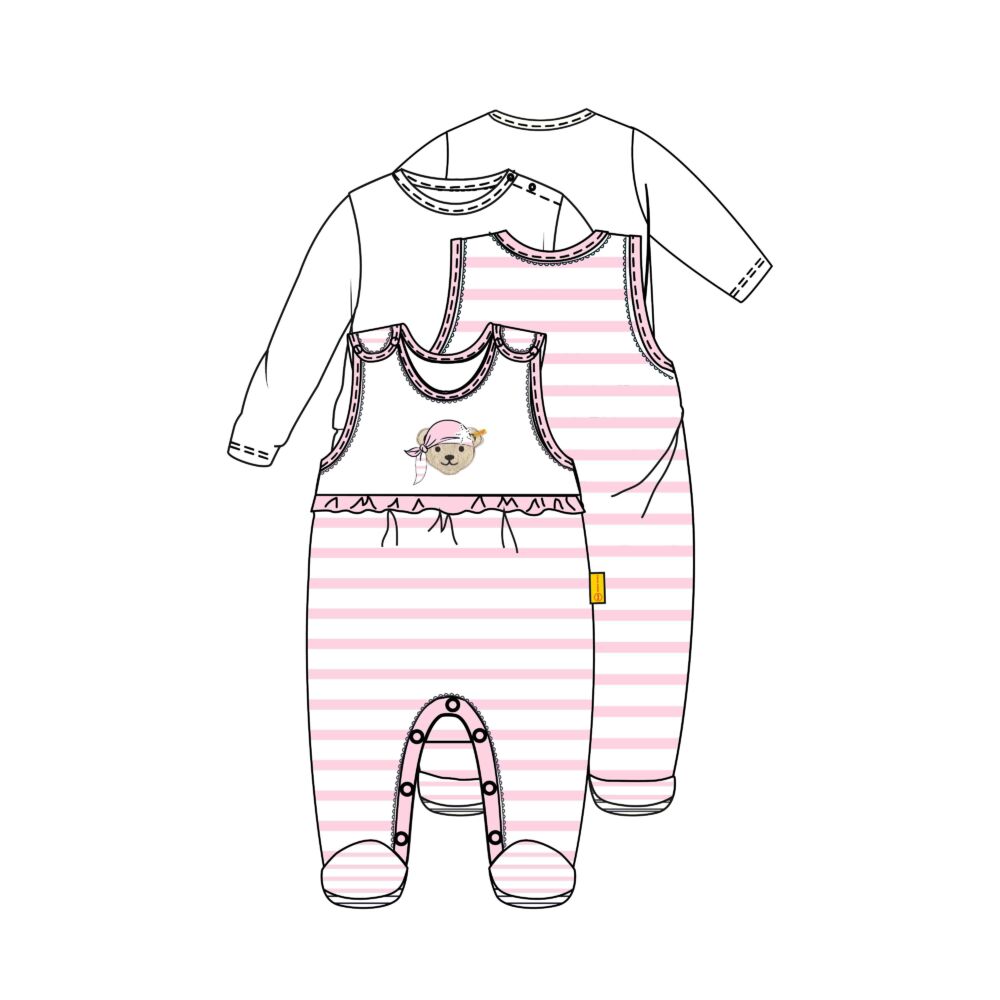 Steiff csíkos lábfejes rugdalózó és hosszú ujjú póló szett - Baby Girls - Beach Please kollekció rózsaszín  | Bunny and Teddy