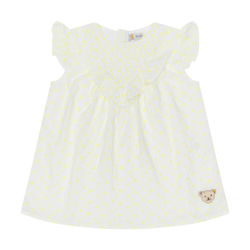 Steiff rövid ujjú tunika anyagában hímzett mintával - Mini Girls - Garden Party kollekció fehér  | Bunny and Teddy