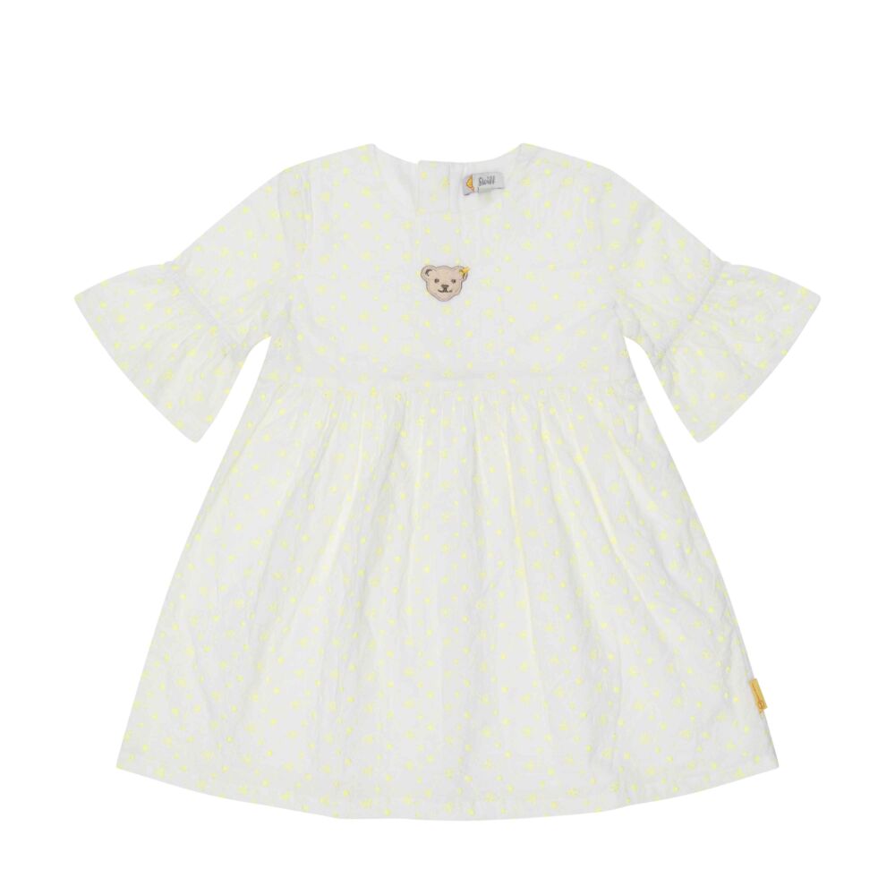 Steiff rövid ujjú ruha anyagában hímzett mintával - Mini Girls - Garden Party kollekció fehér  | Bunny and Teddy