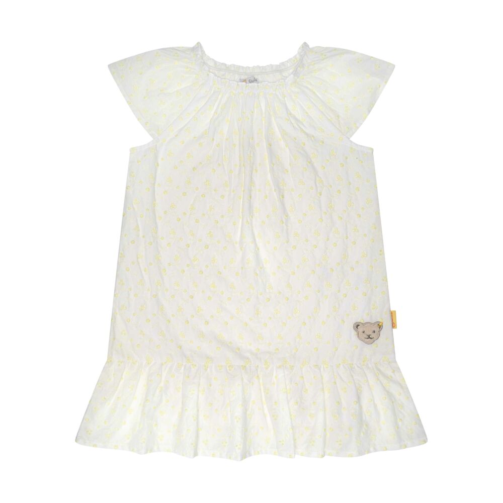 Steiff ujjatlan ruha anyagában hímzett mintával - Mini Girls - Garden Party kollekció fehér  | Bunny and Teddy