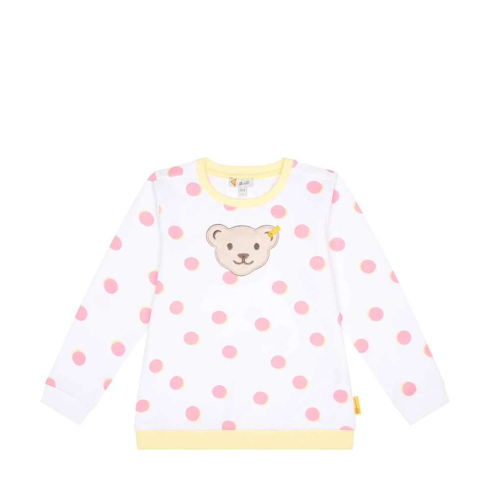 Steiff pöttyös pamut pulóver sípoló hangot kiadó macival az elején - Mini Girls - Garden Party kollekció fehér  | Bunny and Teddy