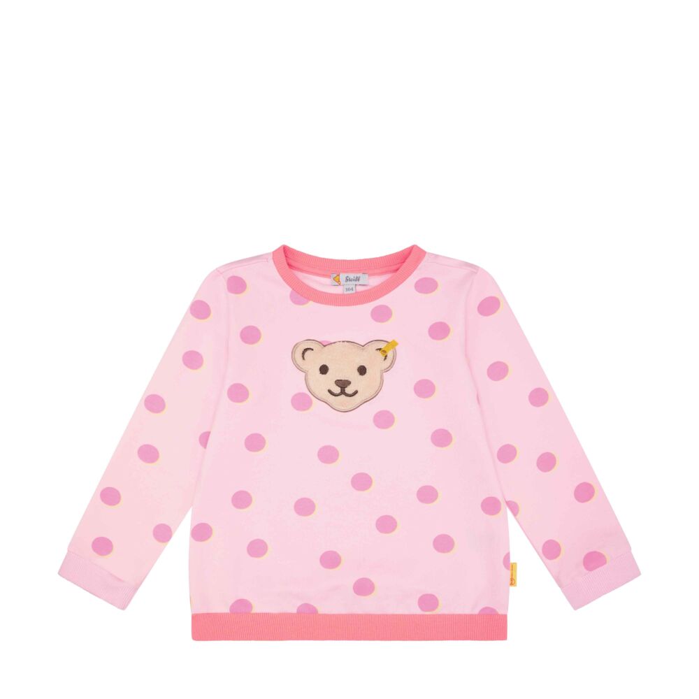 Steiff pöttyös pamut pulóver sípoló hangot kiadó macival az elején - Mini Girls - Garden Party kollekció világos rózsaszín  | Bunny and Teddy