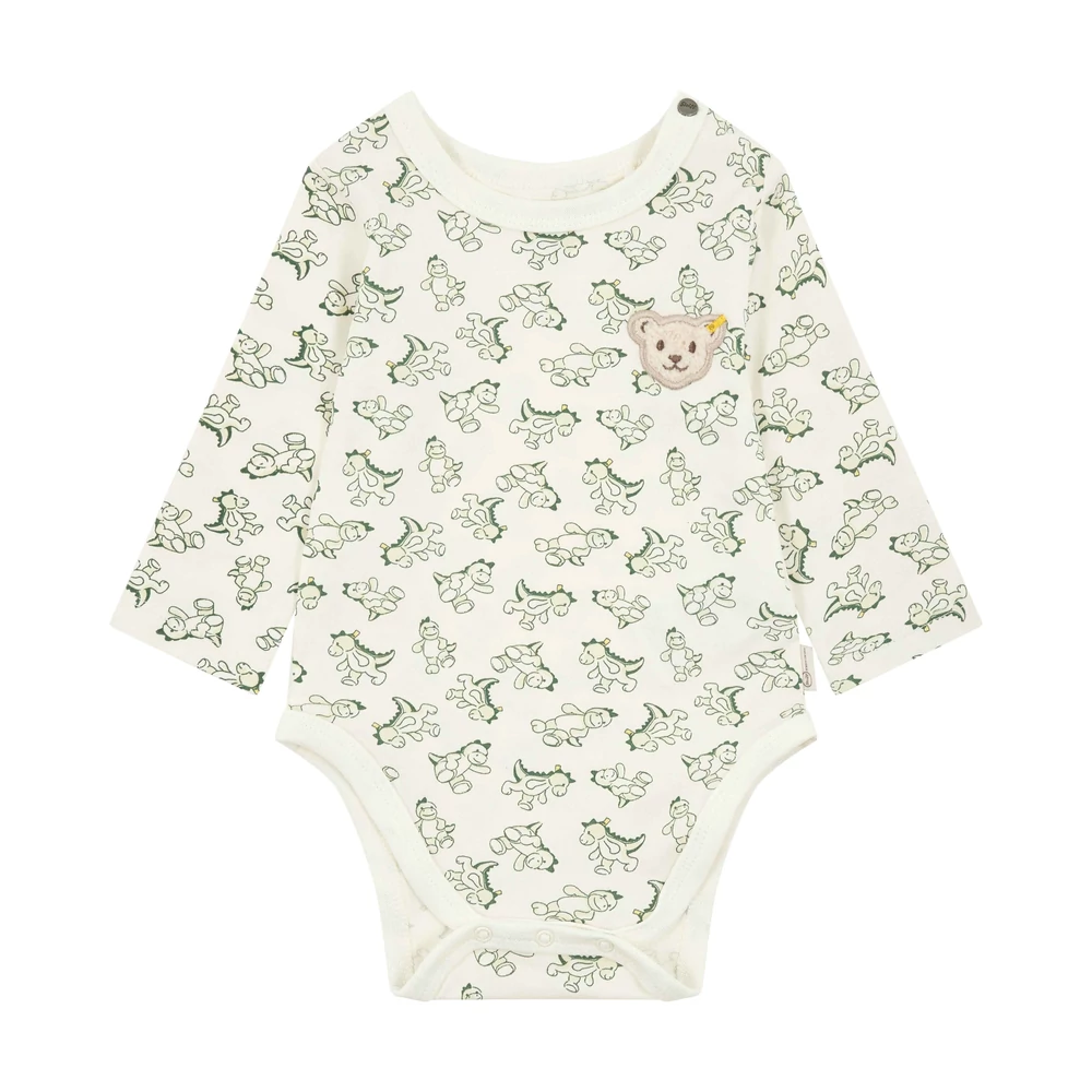 Steiff hosszú ujjú nyakán patentos  body biopamutból Baby Boys - Dino Zone homok  | Bunny and Teddy