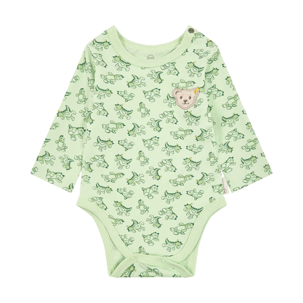 Steiff hosszú ujjú nyakán patentos  body biopamutból Baby Boys - Dino Zone zöld  | Bunny and Teddy