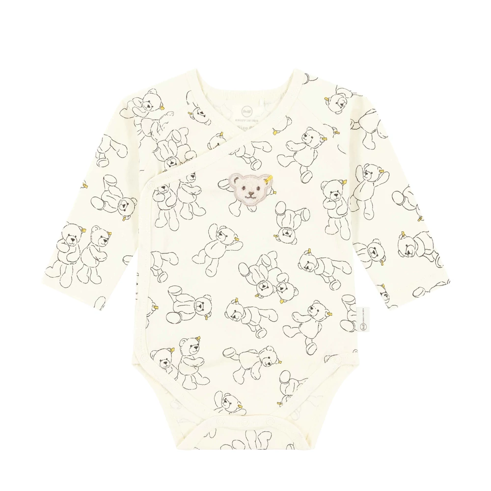 Steiff hosszú ujjú átlapolós biopamut body Baby Boys Red Panda krém  | Bunny and Teddy