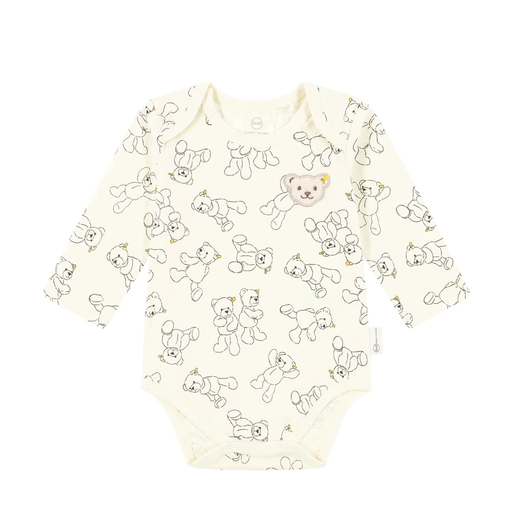 Steiff hosszú ujjú boríték nyakú body biopamutból Baby Boys Red Panda krém  | Bunny and Teddy