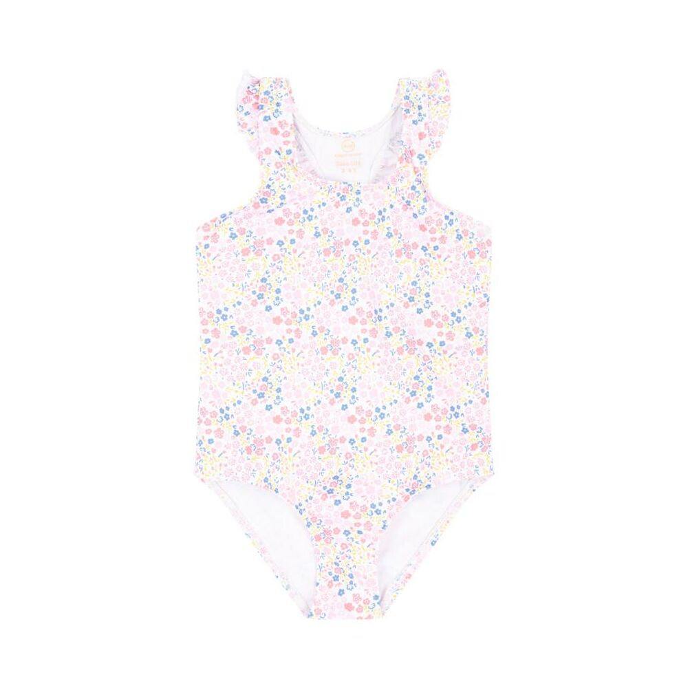 Steiff virágos fürdőruha UPF50+ - Mini Girls Swimwear 2023 kollekció fehér  | Bunny and Teddy
