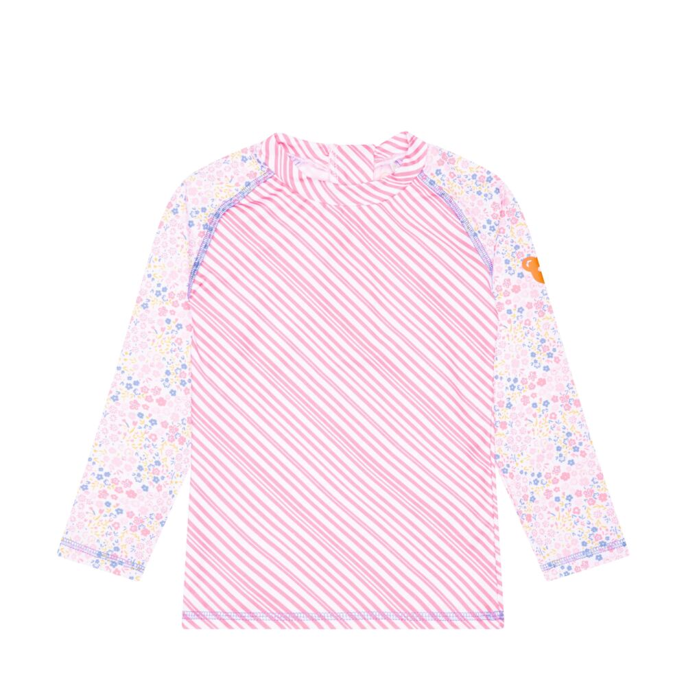 Steiff virágos és csíkos strand felső UPF50+  - Mini Girls Swimwear 2023 kollekció rózsaszín  | Bunny and Teddy