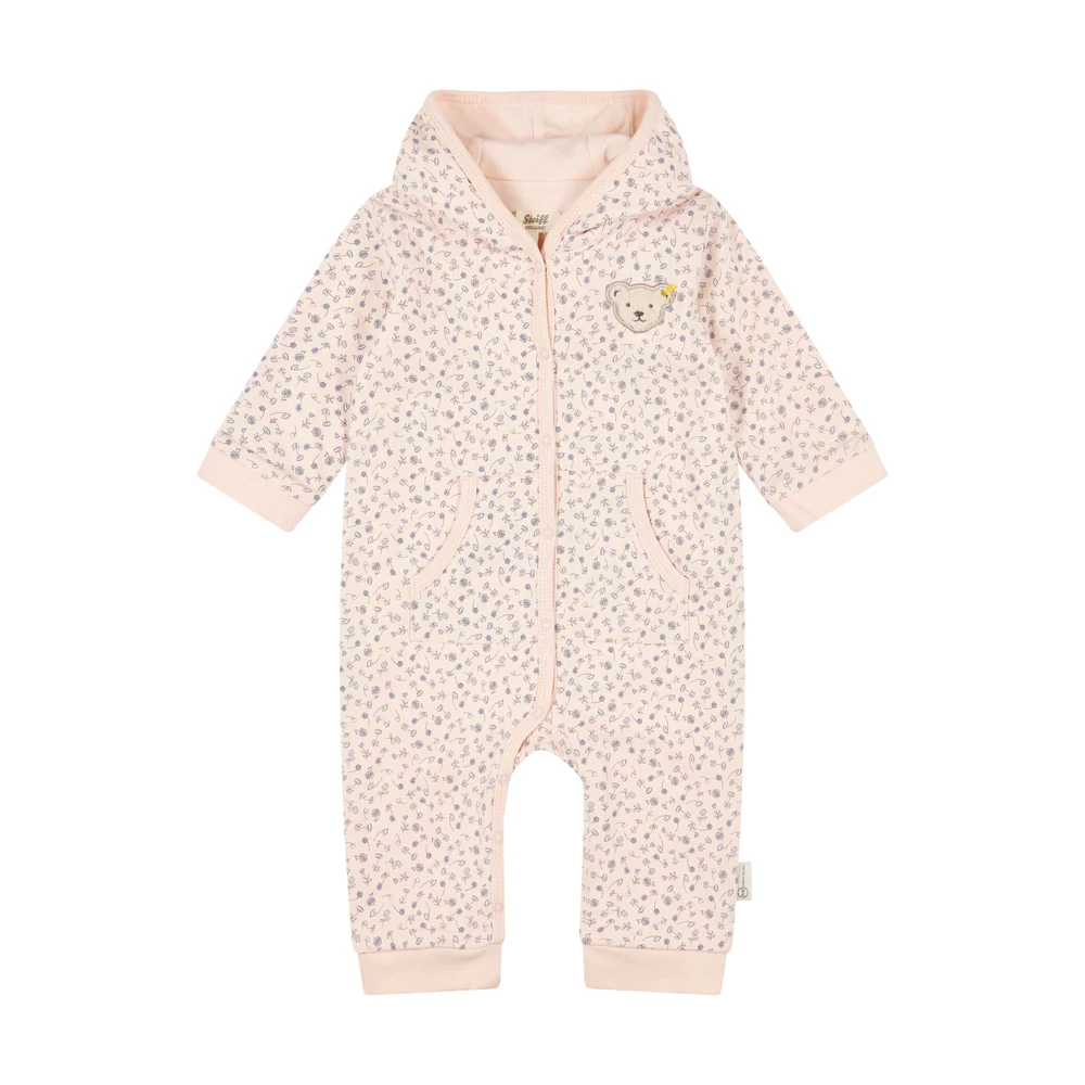 Steiff apró virág mintás hosszú ujjú lábfej nélküli rugdalózó kapucnival - Baby girls - Butterfly kollekció világos rózsaszín  | Bunny and Teddy