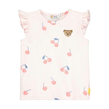 Steiff cseresznye mintás fodros ujjú póló kislányoknak - Sweet Cherry kollekió - világos rózsaszín - Bunny and Teddy