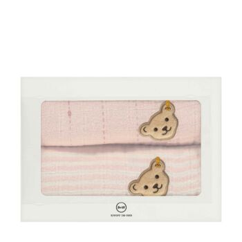Steiff 2 darabos textilpelenka szett biopamutból díszdobozban- Baby Organic - Raindrops kollekcó világos rózsaszín  | Bunny and Teddy