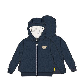 Steiff kapucnis bélelt kabát fleece anyagból Baby Boys - Let's play! kollekció sötétkék/fekete  | Bunny and Teddy