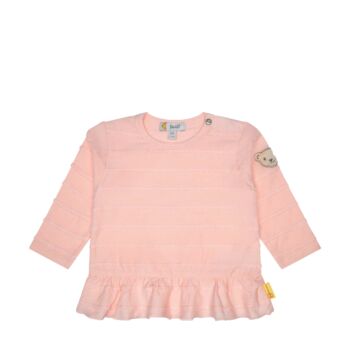Steiff hosszú ujjú fodros póló csíkos pamutból  - Baby Girls - Jungle Feeling  kollekció világos rózsaszín  | Bunny and Teddy