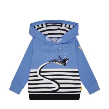 Steiff kapucnis pamut pulóver bálnával - Mini Boys - Under the Surface kollekció kék  | Bunny and Teddy