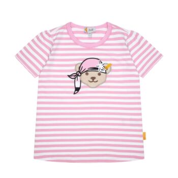 Steiff rövid ujjú csíkos póló - Mini Girls - Beach Please kollekció rózsaszín  | Bunny and Teddy
