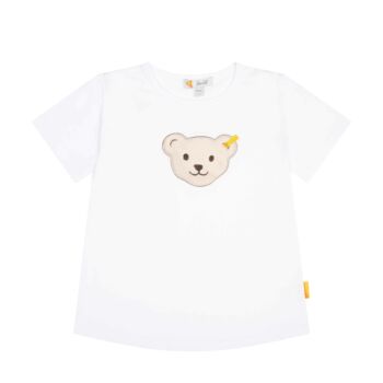 Steiff rövid ujjú póló sípoló hangot kiadó macival az elején - Mini Girls - Garden Party kollekció fehér  | Bunny and Teddy