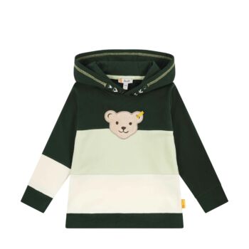 Steiff kapucnis color block pamut pulóver, melegítő felső Mini Boys - Dino Zone sötétzöld  | Bunny and Teddy