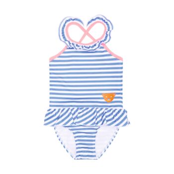 Steiff csíkos fürdőruha UPF50+ - Mini Girls Swimwear 2023 kollekció kék  | Bunny and Teddy