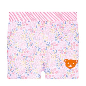 Steiff virágos és csíkos short UPF50+ - Mini Girls Swimwear 2023 kollekció fehér  | Bunny and Teddy