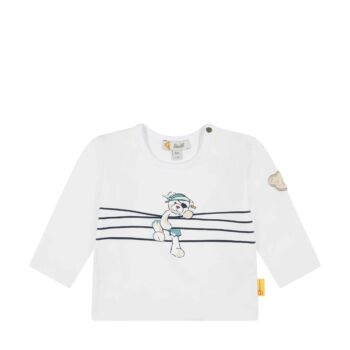 Steiff hosszú ujjú nyakán patentos póló - Baby Boys - Aligator Island kollekció fehér  | Bunny and Teddy